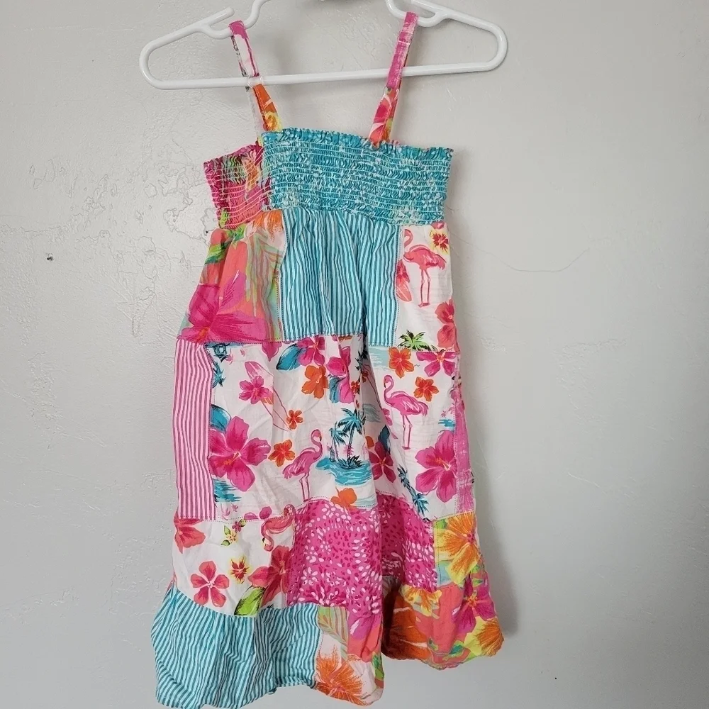The Children's Place Little Girl XS 4 Patchwork Dress Smock Chest Pink Blue